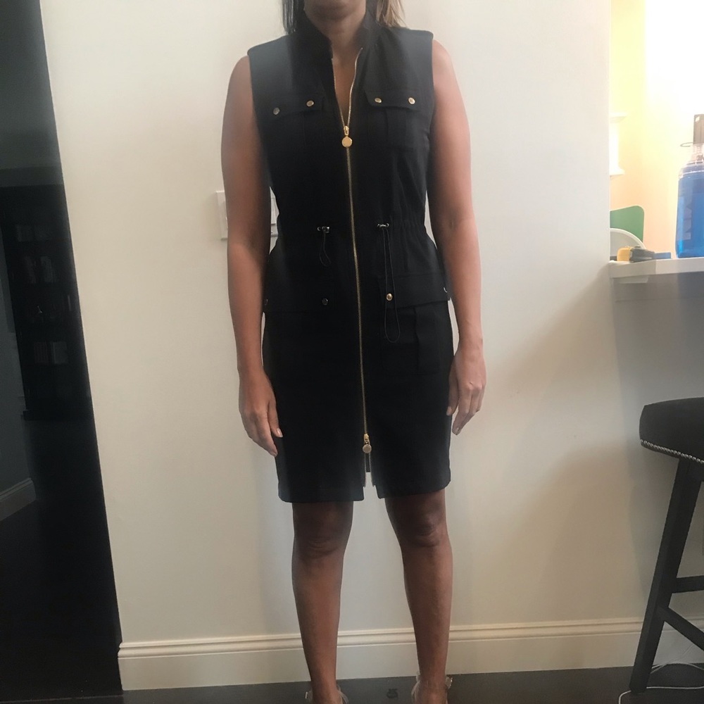 Black dress with gold zipper